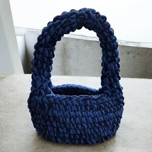 Chunky Knit Blue Handbag. Trendy Donut Bag.  Handmade